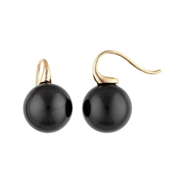 Emily Large Round Black Pearl Earrings on Gold Hook