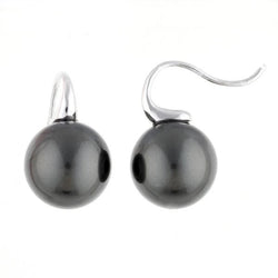 Emily Large Round Black Pearl Earrings on Silver Hook