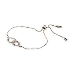 Indi Rhodium plate cz round & Baquette, Circles Silver Adjustable Bracelet