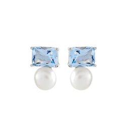 Chanelle Blue Rectangle & Pearl Earrings