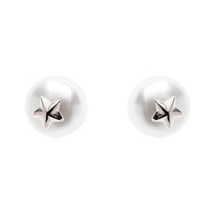 Round White Pearl & Silver Stud Earrings