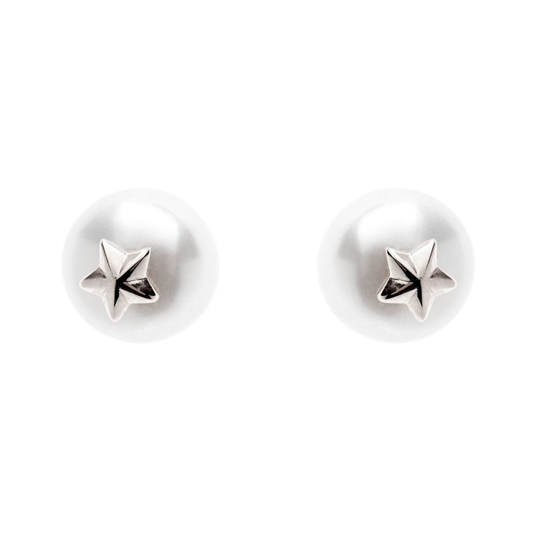 Round White Pearl & Silver Stud Earrings