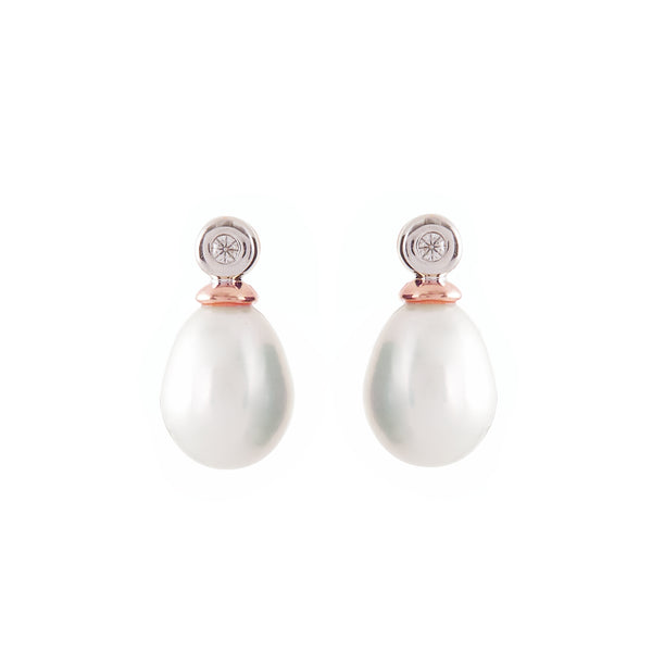 Lauren Two Tone Rose Gold Freshwater Pearl Earrings