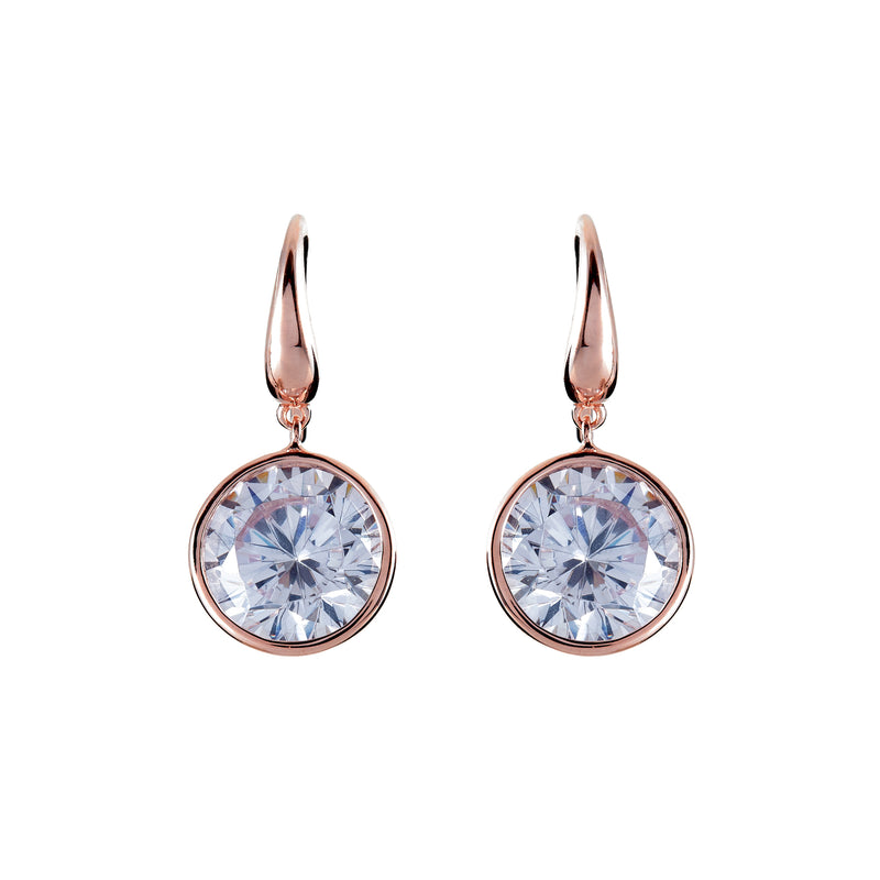 Avery Bezel Rose Gold Drop Hook Earrings