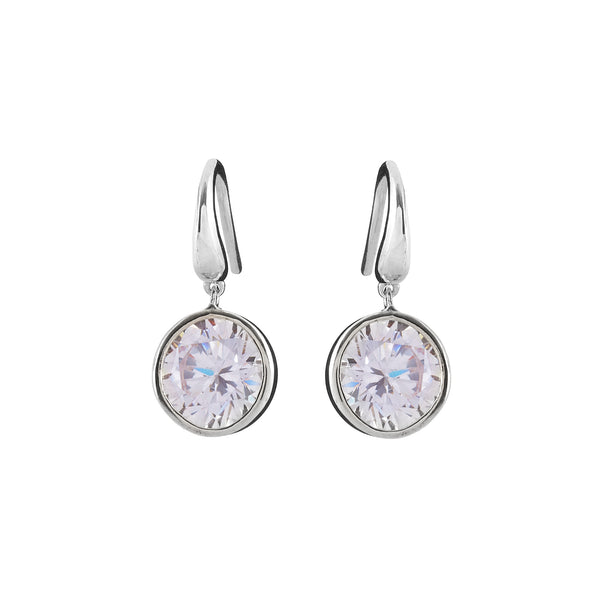 Avery Bezel Silver Drop Hook Earrings