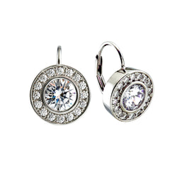 Elspeth Rhodium plate, cubic zirconia, round lever back earrings