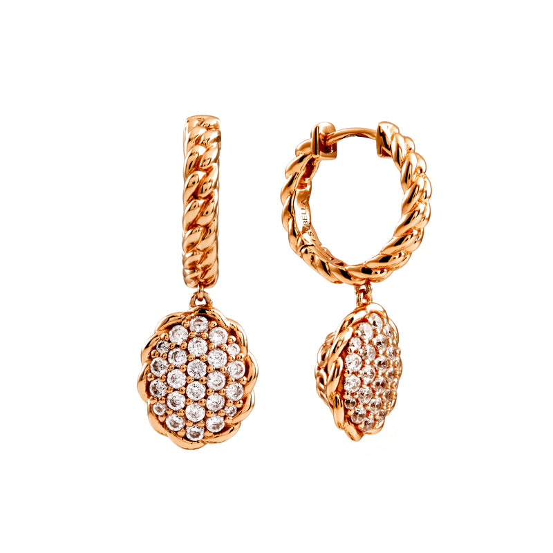 Asta Rose gold plate, oval cz drop on plaited hoop earrings