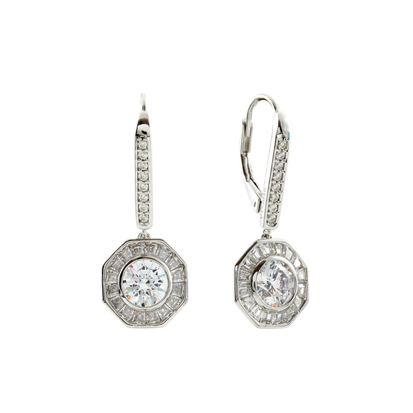 Allegra Rhodium and Clear CZ Art Deco Earrings