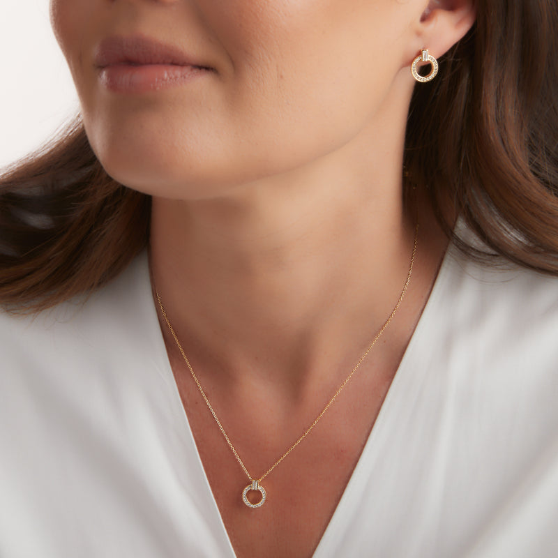 Aviva Gold plate round baguette cubic zirconia pendant