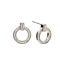 Aviva Rhodium plate round baguette cubic zirconia studs