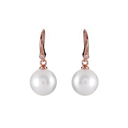 Ruby White Pearl Earring on Rose Gold Hook