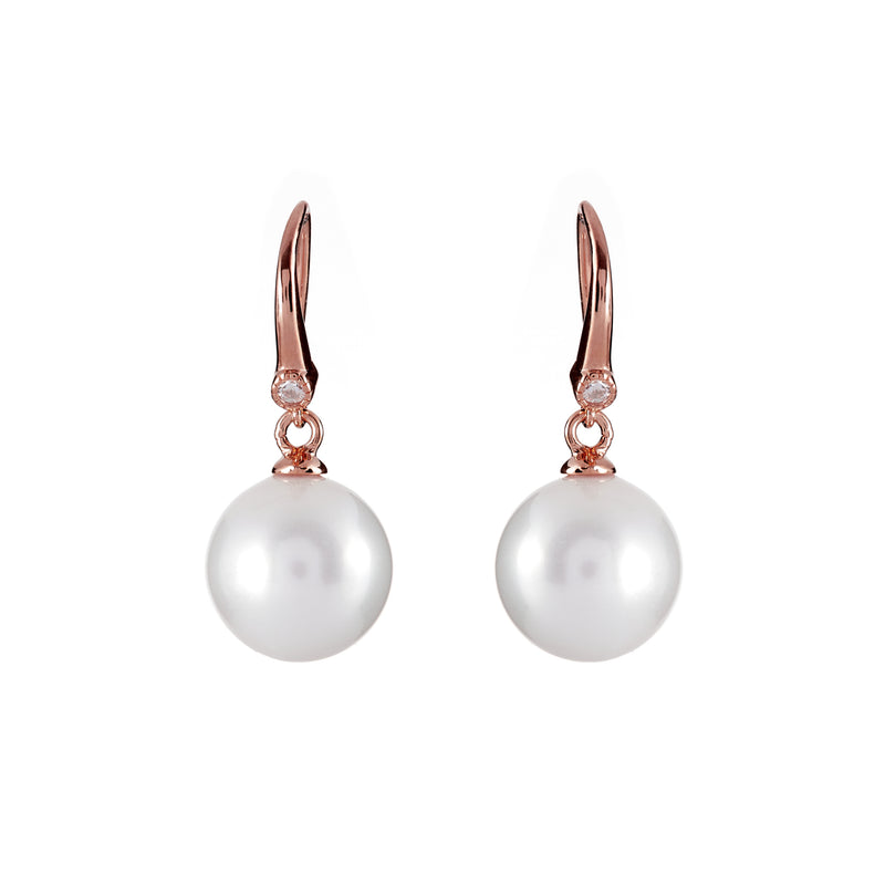 Ruby White Pearl Earring on Rose Gold Hook