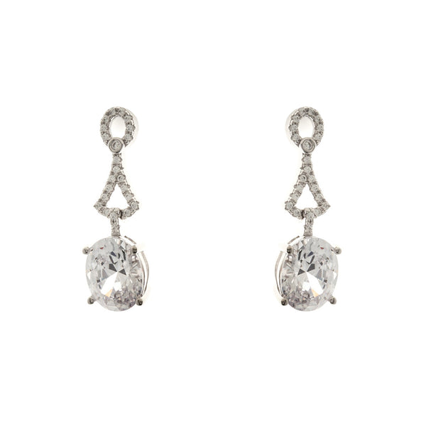 Rhodium Oval Cz Earrings