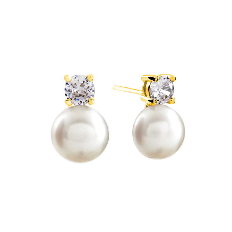 Arie Gold plate freshwater pearl & CZ stud earrings