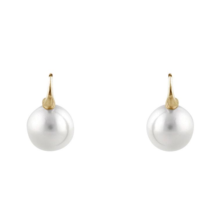 Emily Round Pearl Gold Hook Earrings - 2 sizes