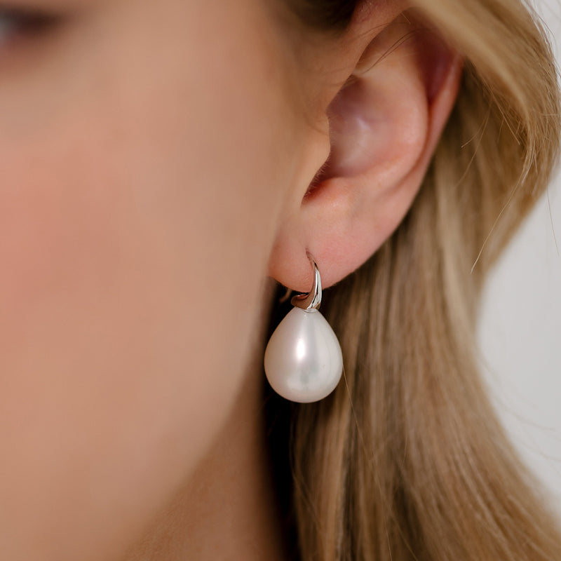Emma White Baroque Pearl Earrings on Rhodium Hook