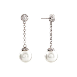 Christina Rhodium pearl & cz stud chain drop earrings