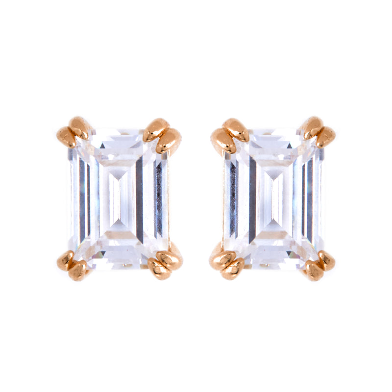 Ayla Baguette Rose gold Stud Earrings