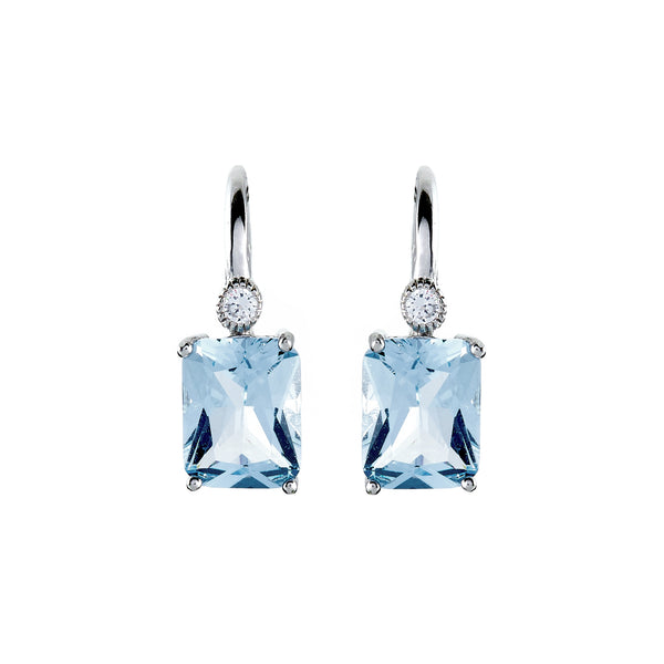 Camilla baguette Blue Silver Earrings