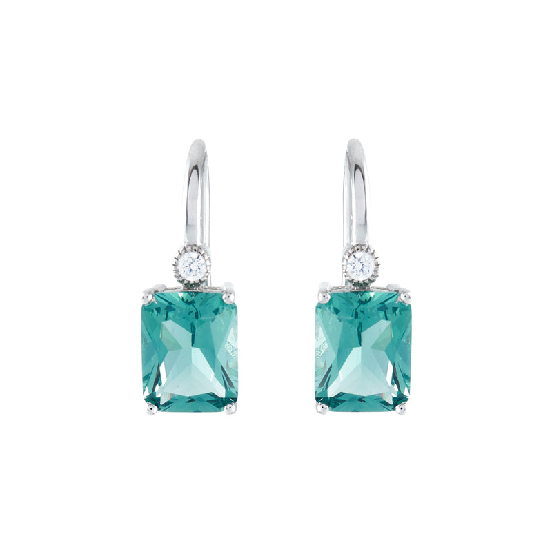 Camilla baguette Green Silver Earrings