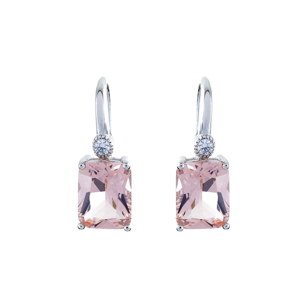 Camilla Baguette Pink Silver Hook Earrings