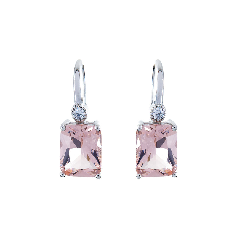 Camilla Baguette Pink Silver Hook Earrings