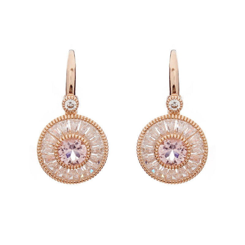 Mia Rose Gold & Pink Cz Hook Earrings