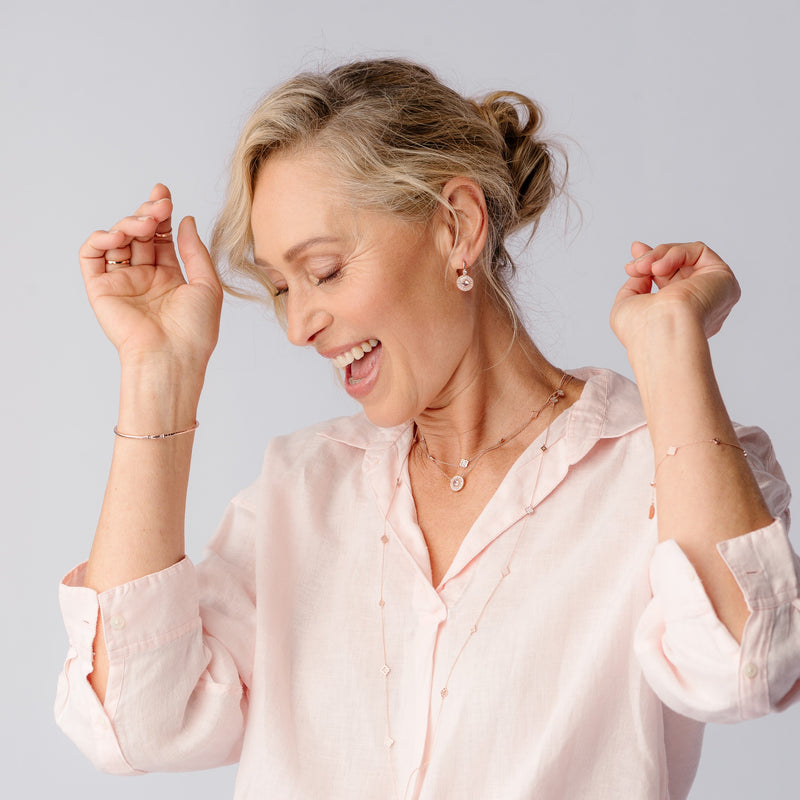 Mia Rose Gold & Pink Cz Hook Earrings