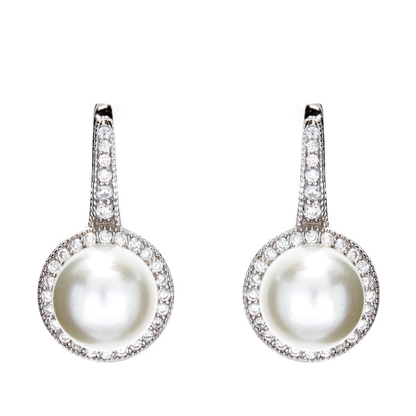 Button Pearl Silver Earrings