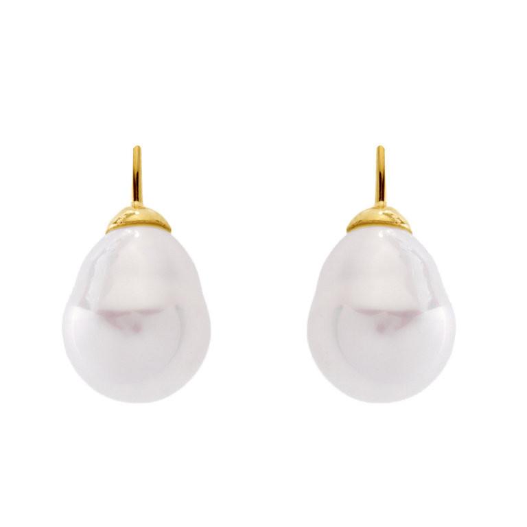 Callie Large Baroque White Pearl & Gold Hook Earrings