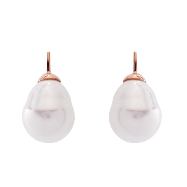 Callie Large Baroque White Pearl & Rose Gold Plate Hook Earrings