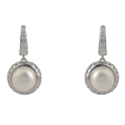 Round Freshwater Pearl & Cubic Zirconia Earrings