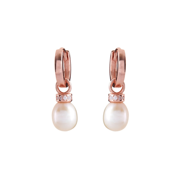 Summer Rose Gold Freshwater Pearl Drop Hoops