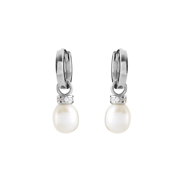 Summer Silver Freshwater Pearl Drop Hoops