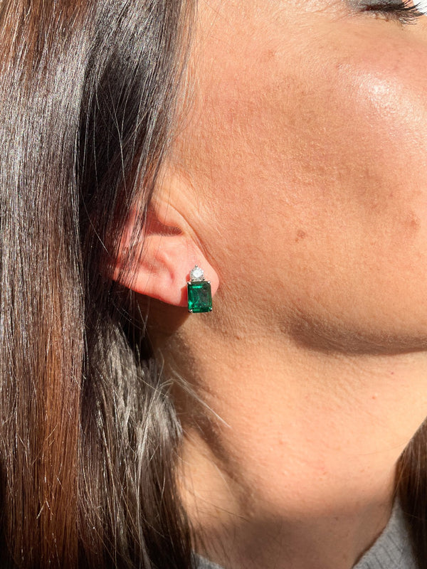 Paris Green Baguette Stud Earrings