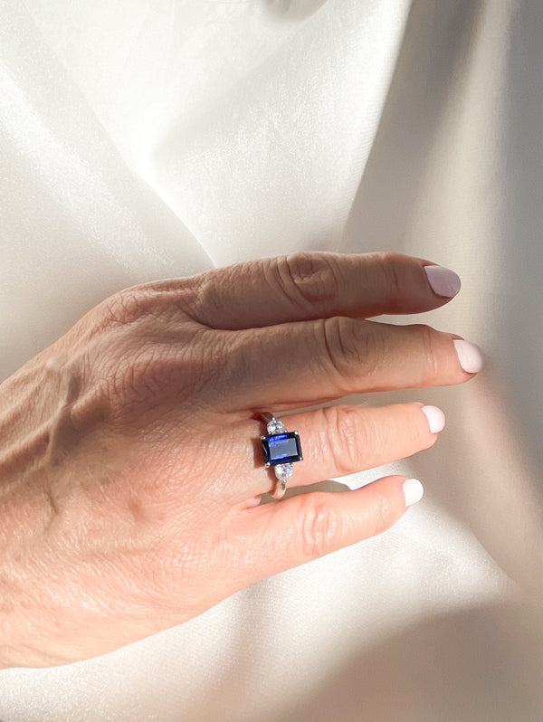 Paris Blue Baguette Ring