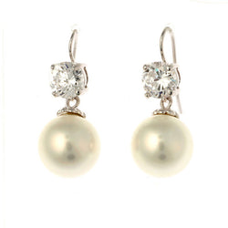 Cubic Zirconia & Pearl Earrings on Silver French Hook