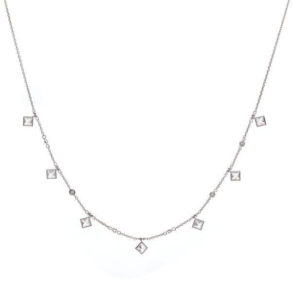Silver Rhombus & CZ Necklace