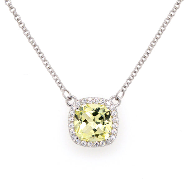 Lemon & Clear Cubic Zirconia Pendant on Fine Silver Chain