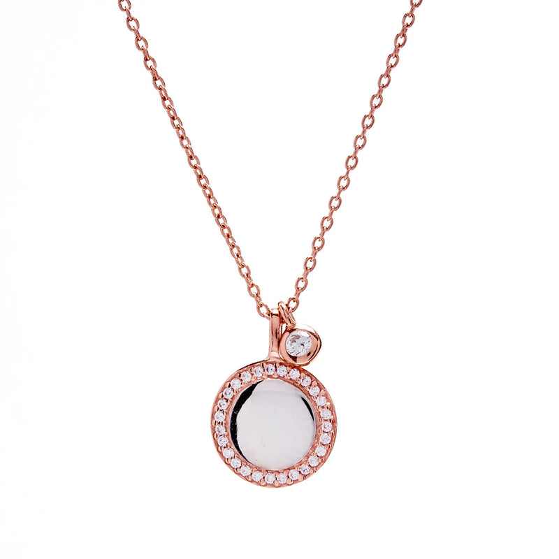 Rose Gold Cubic Zirconia Disc Pendant on Fine Chain