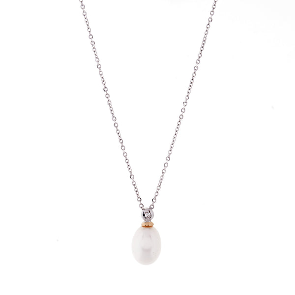 Lauren Two Tone Rose Gold Freshwater Pearl Pendant