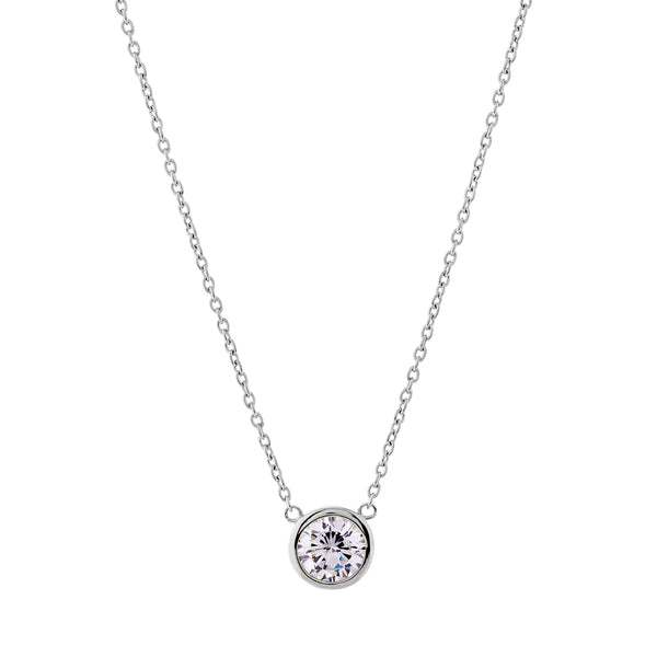 Avery Bezel Pendant on Fine Silver Chain