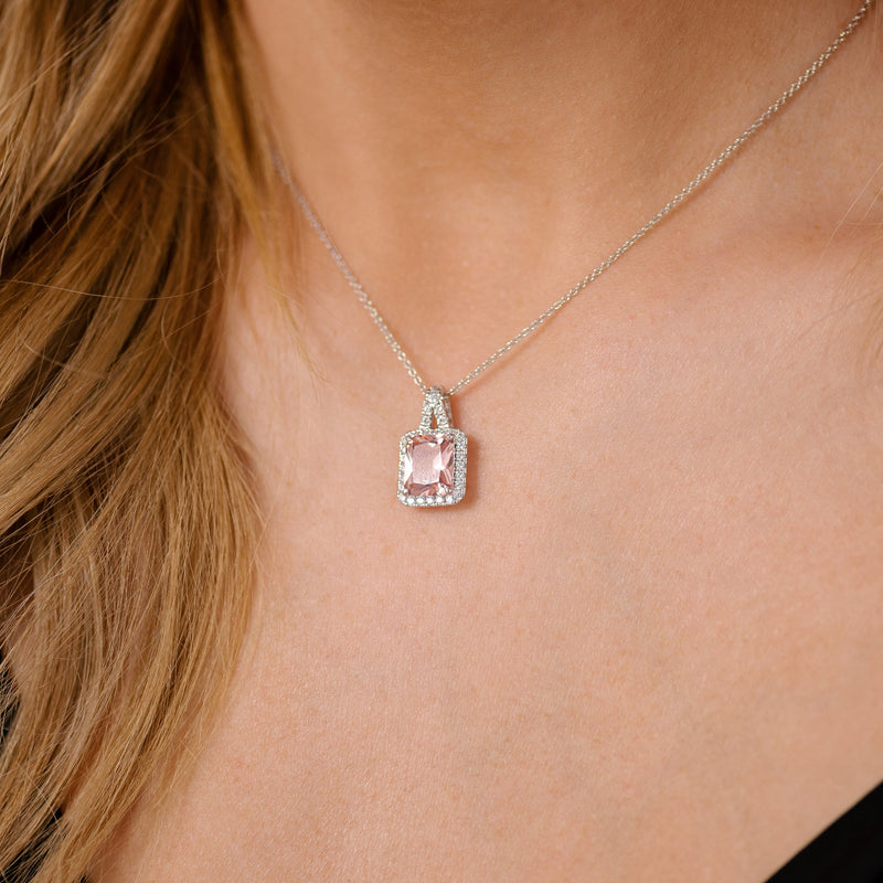 Estelle Rectangle Pink Pendant on Fine Silver Chain