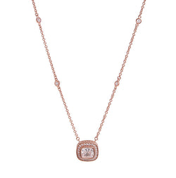 Square Cubic Zirconia Pendant on Bezel Set Rose Gold Chain