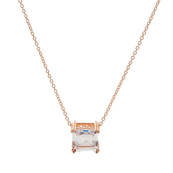 Asscher Cut Cubic Zirconia Rose Gold Necklace