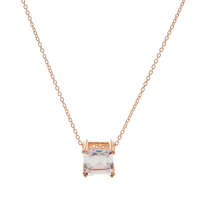 Asscher Cut Cubic Zirconia Rose Gold Necklace