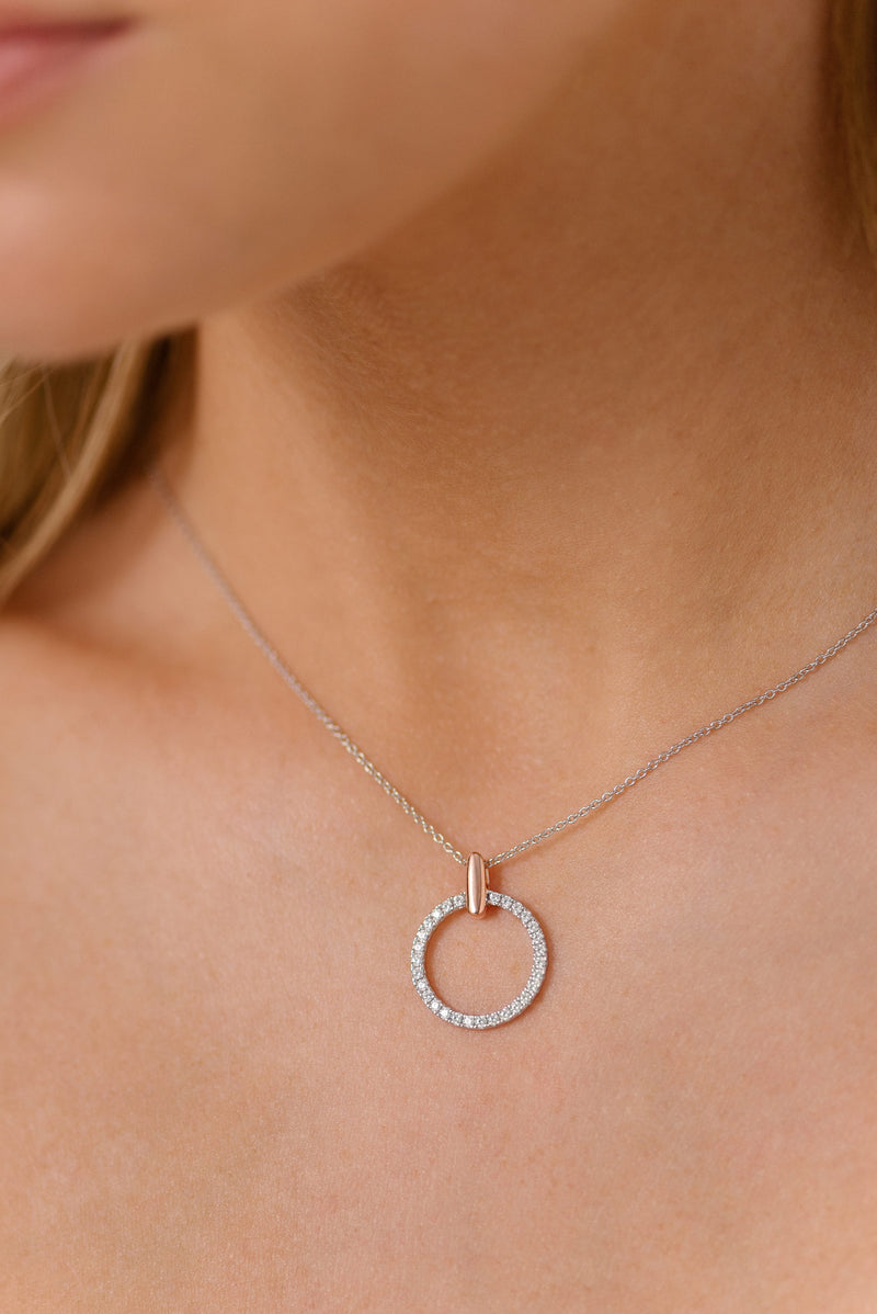 Elenore Rose Gold Round Pendant on Fine Silver Chain