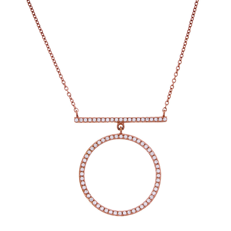 Circle & Bar Rose Gold Micro Pavé Necklace