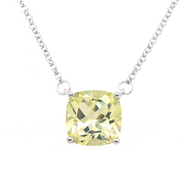 Cushion Cut Lemon Pendant on Fine Silver Chain