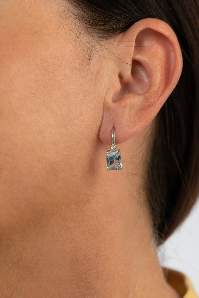 Camilla baguette Blue Silver Earrings
